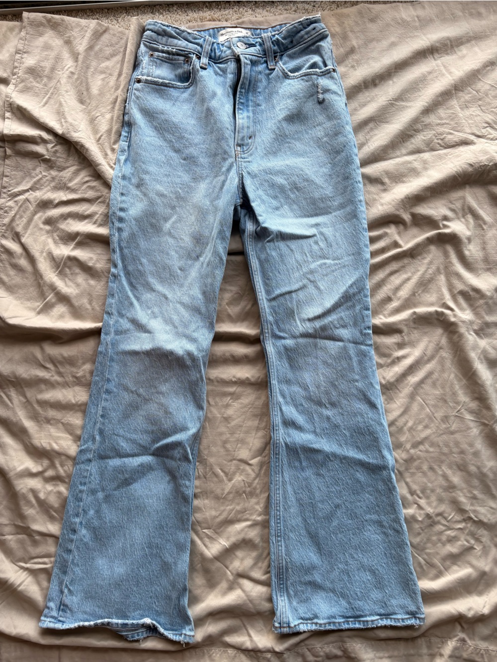 A&F Light Wash High Rise Flare Jeans Short